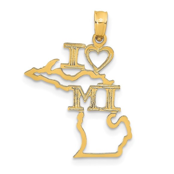 14k Yellow Gold Mini Travel Solid Michigan State Necklace Charm Pendant